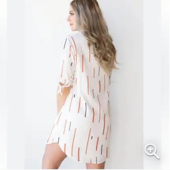 Lush Women's White Tie Short Sleeve Rayon Blend 3/4 Button Pull Over Shirt Dress - Picture 2 of 14